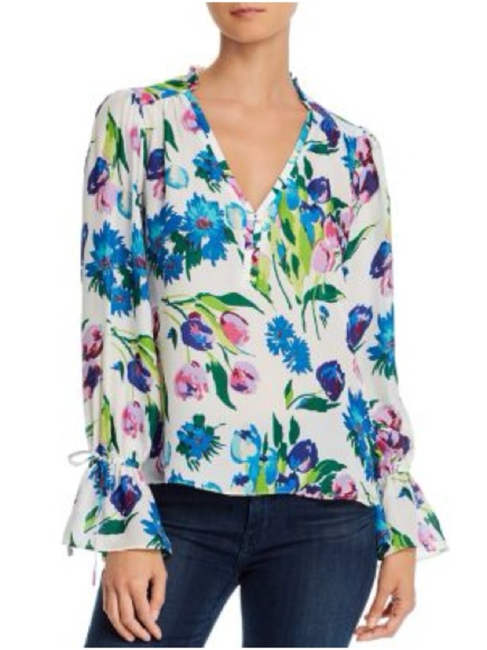 Parker Cassidy Floral Silk Blend Ruffle Sleeve Blouse Size Small